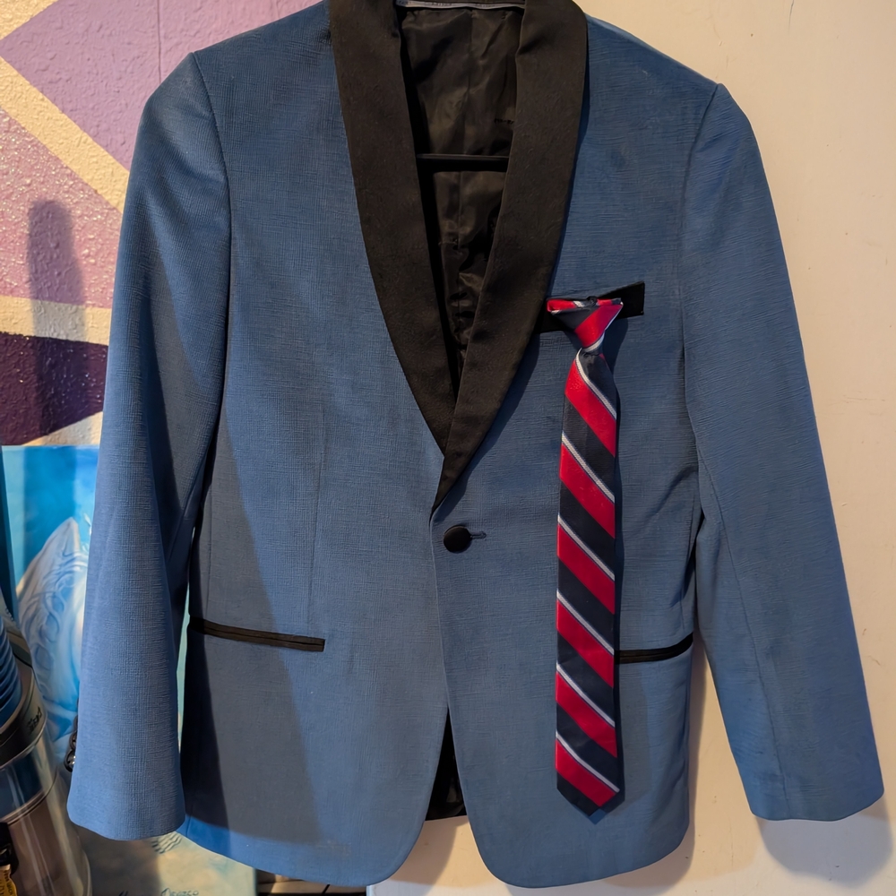 Men's Blue Blazer with Black Lapel